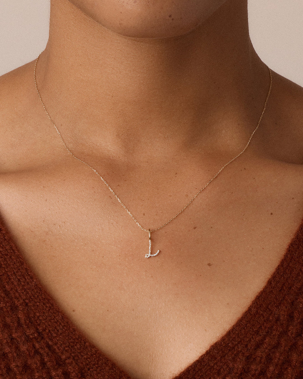 14K Diamond Script Alphabet Charm