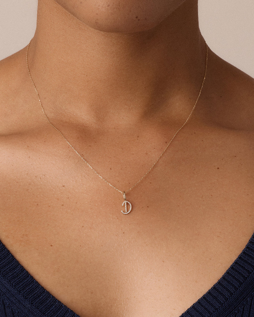 14K Diamond Script Alphabet Charm Necklace