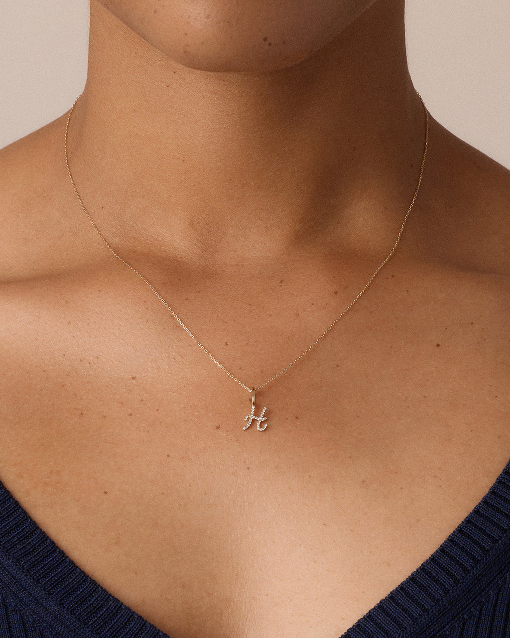 14K Diamond Script Alphabet Charm Necklace