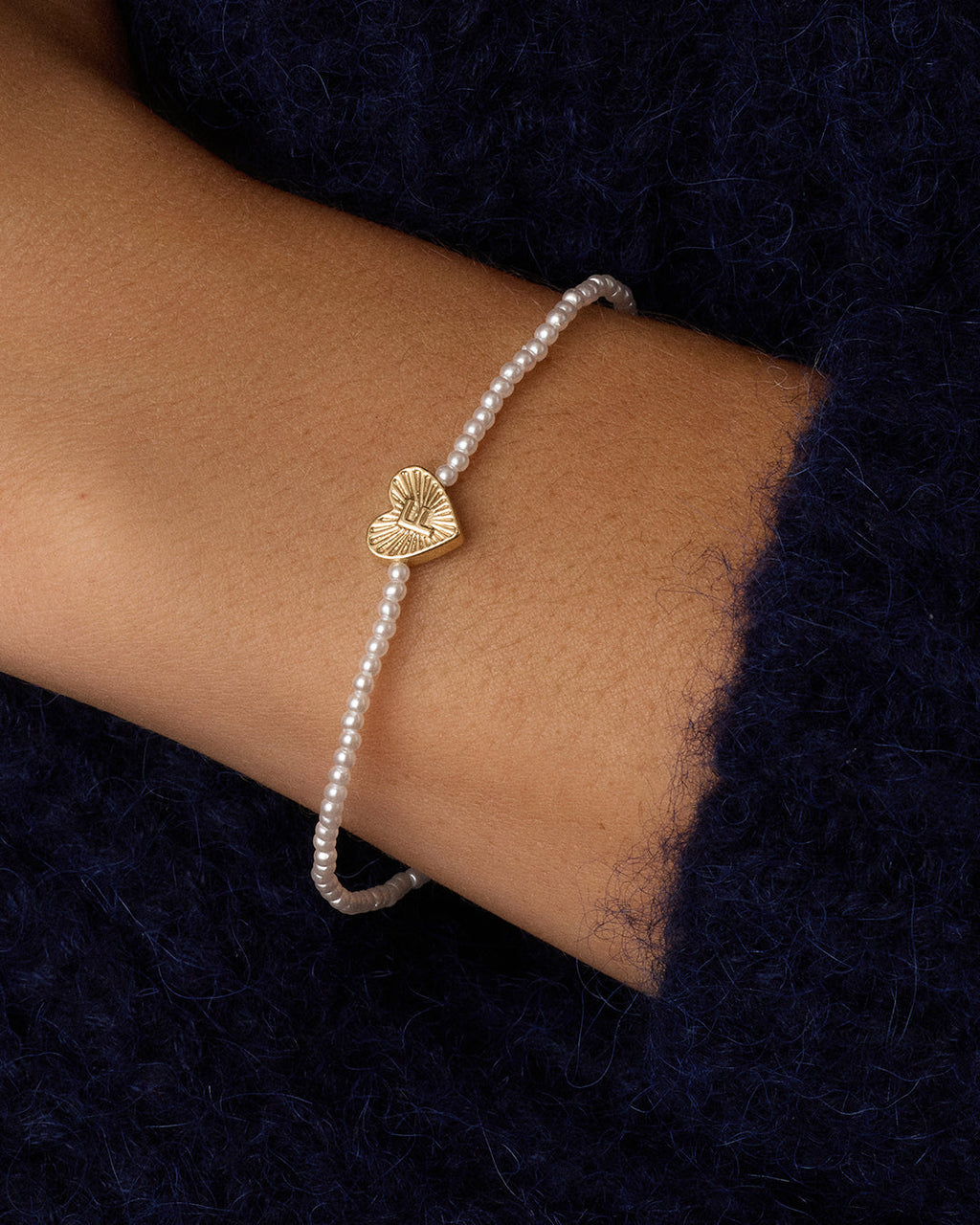 Pearl Vintage Heart Alphabet Bracelet