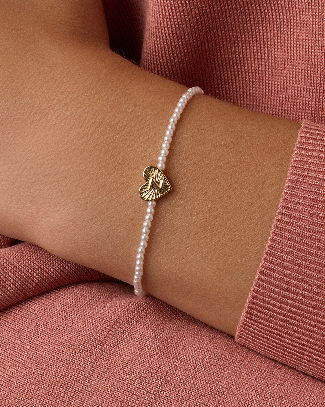 Pearl Vintage Heart Alphabet Bracelet