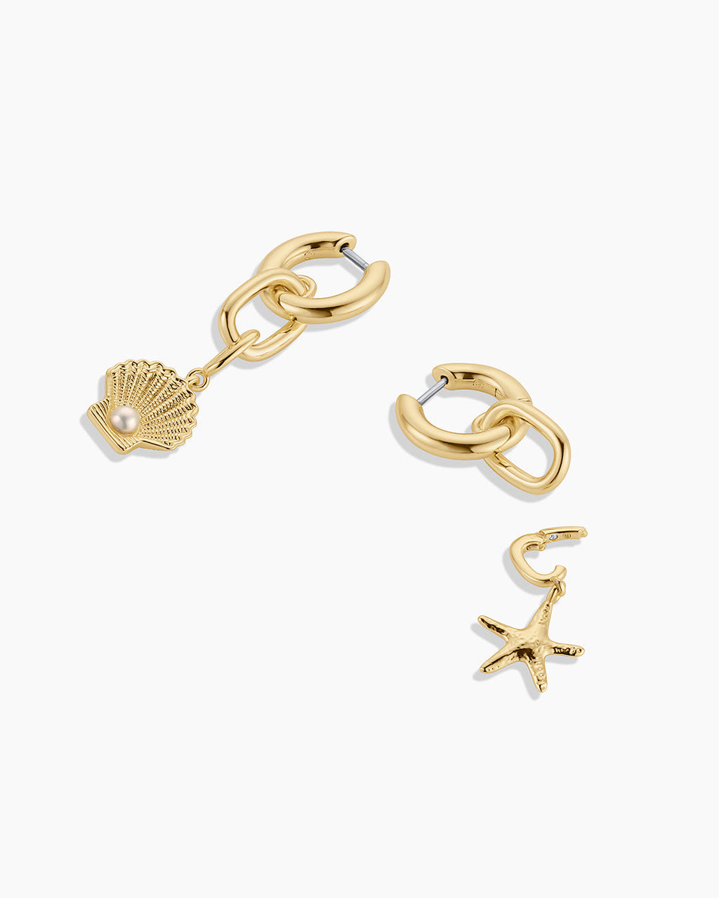 Shell Pearl & Starfish Charm Huggies