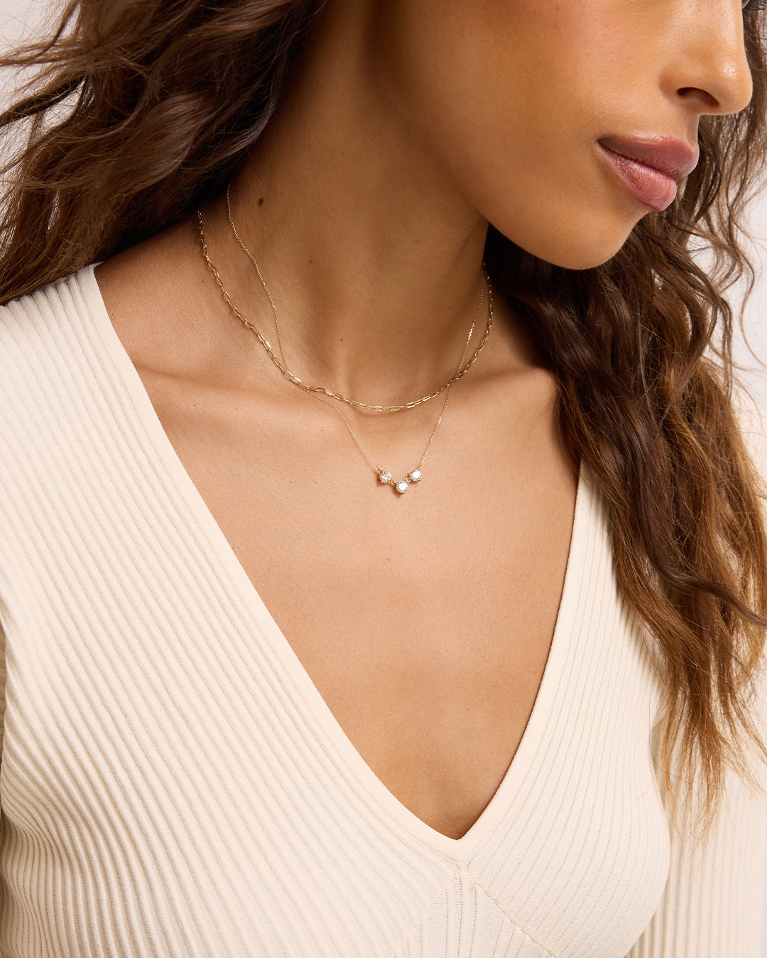 14K Lab Grown Diamond Solitaire Trio Necklace