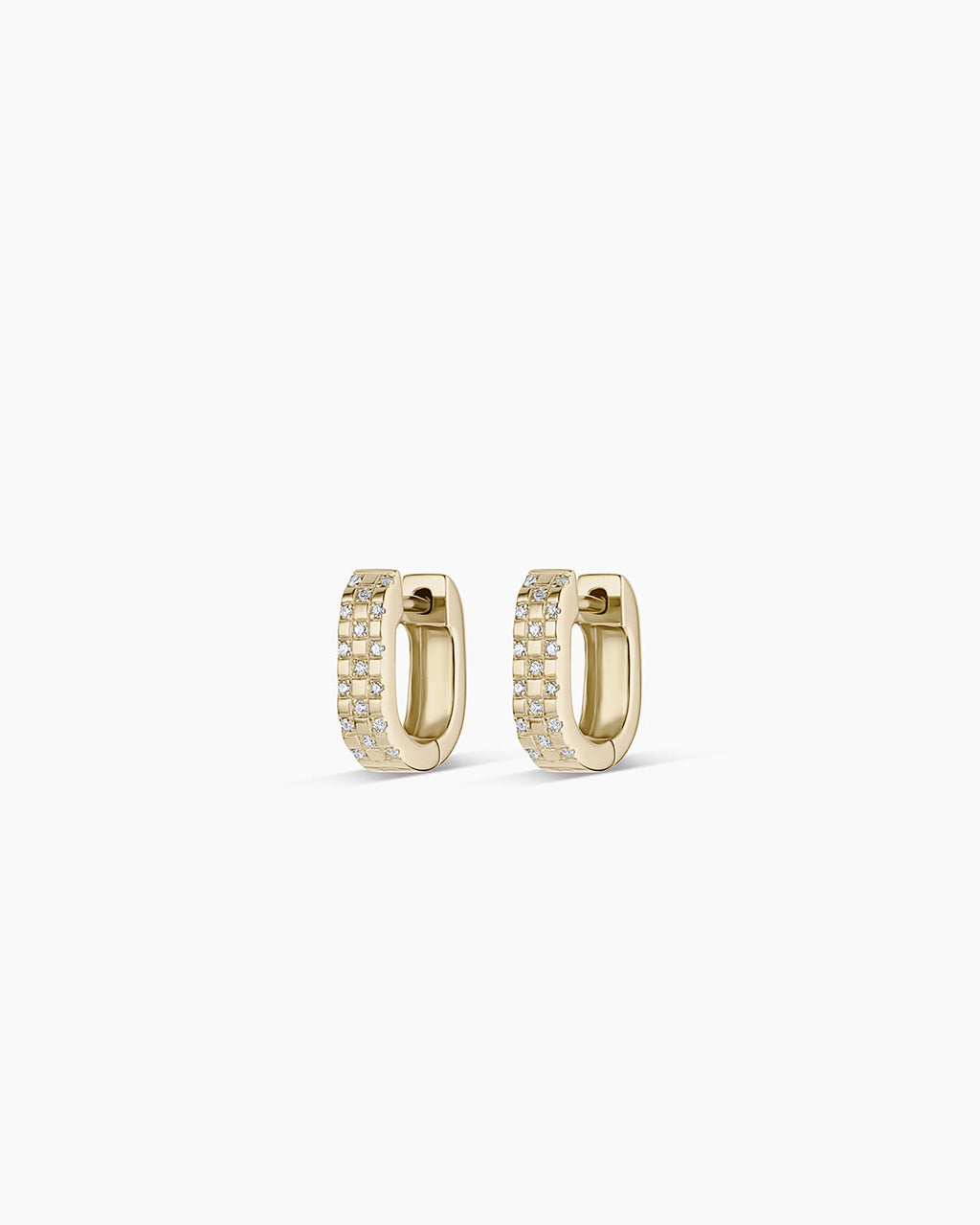 14K Diamond Checkered Mini Huggies