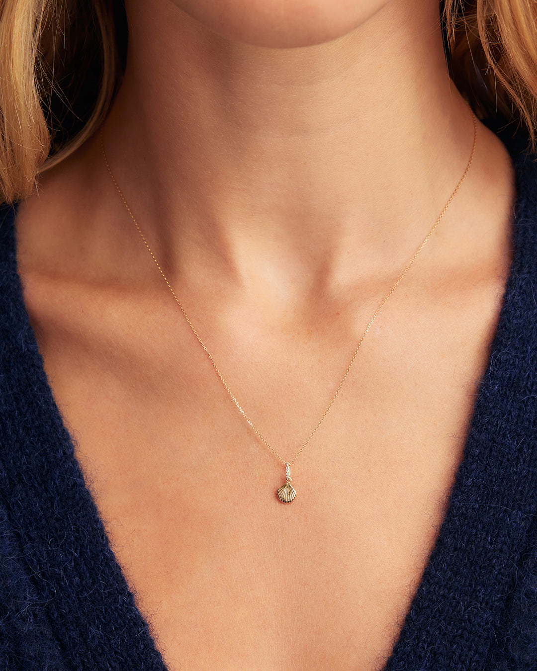 14K Diamond Scallop Charm